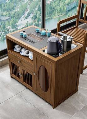 移动茶桌茶台家用QVI实小茶车厅泡茶几茶具装全自客动木烧水壶套