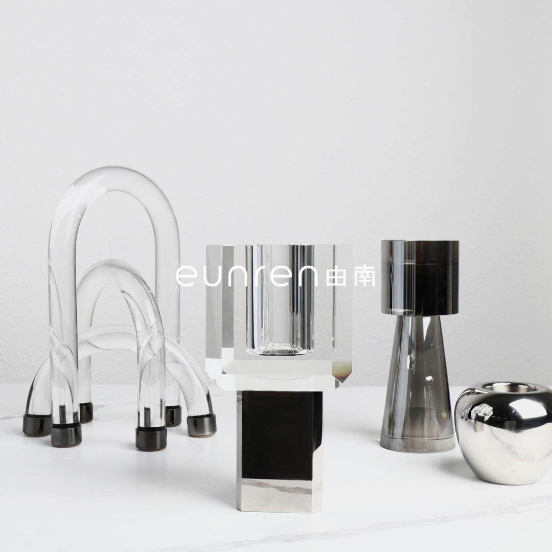 代简约个茶性几何明体花器摆件样YNF板房客厅透几桌面干花艺现术