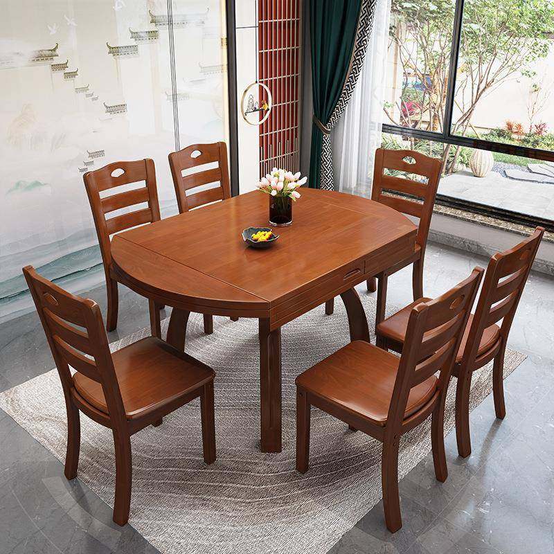 用木折叠圆型餐桌现代实简约小户型合家用餐桌椅组橡木方2024年新