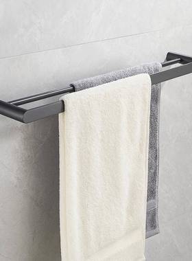 8FQC0cm室毛巾架轻风卫生间件奢全铜挂浴巾黑色纸巾双浴杆置物架