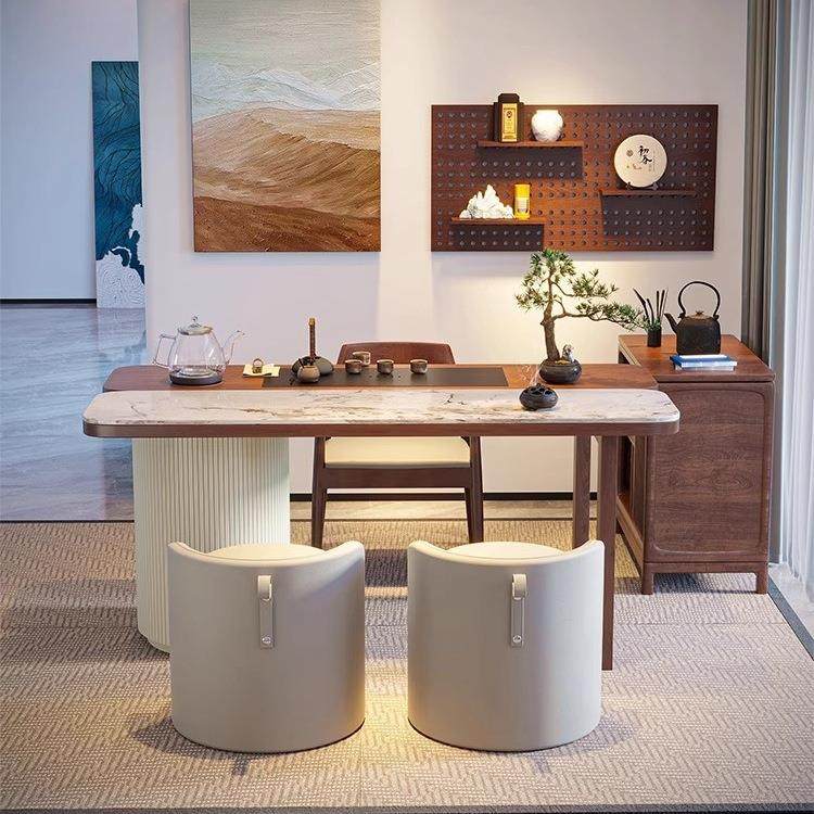 实木岩板桌KJT小户型阳台茶桌组茶合简约家用茶烧水壶一椅体小台