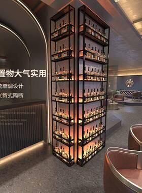 酒吧物红酒台GrH2mBPF展示架餐厅酒吧靠墙置铁艺发光柱子隔断酒柜