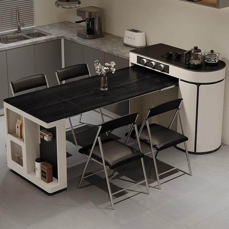 意式极简餐桌一体可伸缩折叠移动餐边柜小户型多功能吧台岛台茶柜