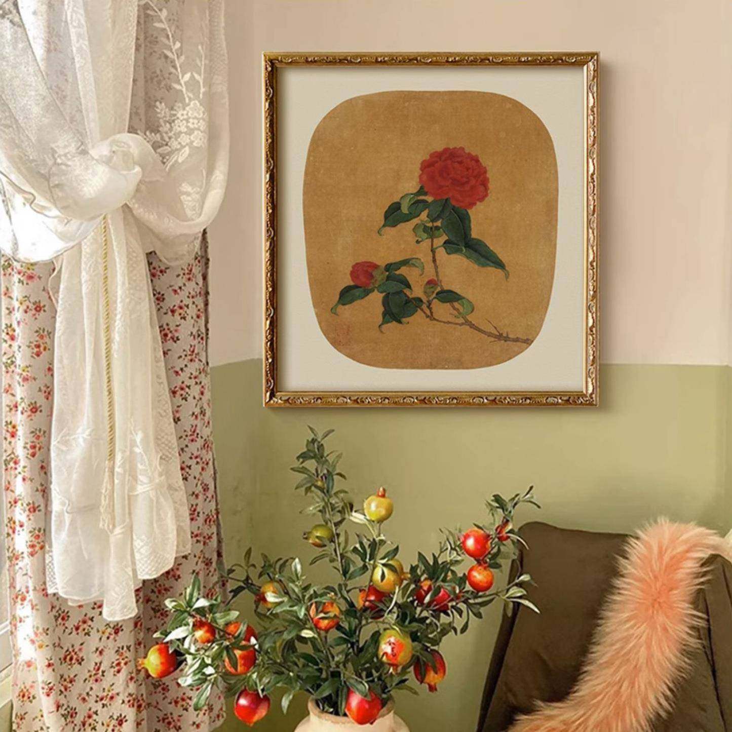 法式复古山茶花客厅玄关装饰画新中式中国风餐厅书房红色花卉挂画,鲜花速递/花卉仿真/绿植园艺,割草机/草坪机,淘宝优惠券,粉丝福利购,淘宝优惠卷