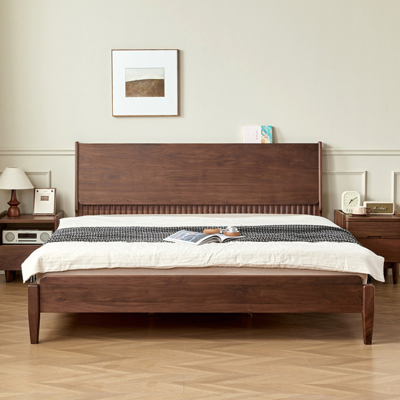 北美黑胡桃木床全实木定制家具主卧1米8双人大床简约现代婚床