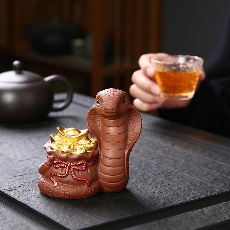 十二生肖蛇年茶宠摆件精品可养手工紫砂茶玩茶桌茶盘装饰茶具配件
