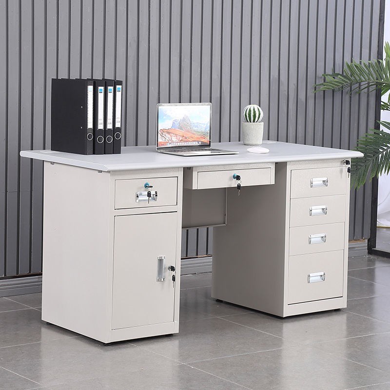 加厚铁皮财务桌职员电脑桌单人办公室不锈钢桌子工作台