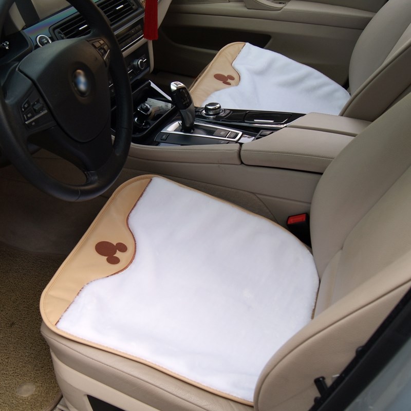 汽车坐垫冬季四季通用卡通加厚短绒暖和可爱无靠背免捆绑座垫对装