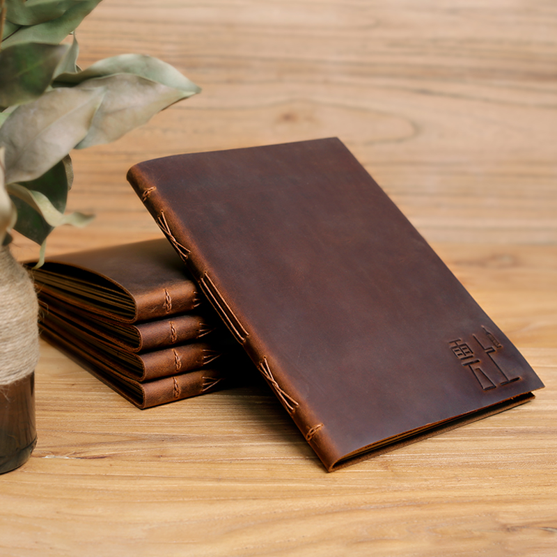 真牛皮定制菜谱本创意菜单册作品册手工制作设计咖啡馆酒吧酒水单