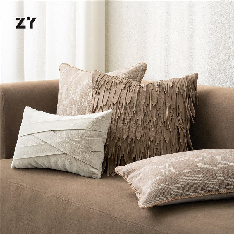 致悦【现代】抱枕高级沙发靠枕样板房展厅软装靠垫客厅皮革腰枕套