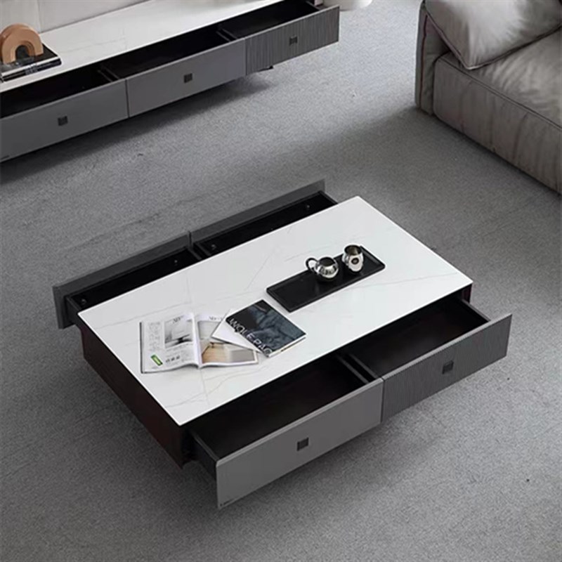 现代简约经奢一桌六椅餐桌大小户型功能摺叠岩板西餐家用圆台