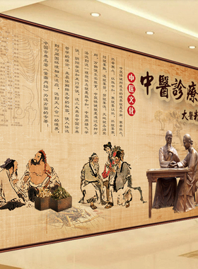 中医诊疗墙纸传承中医文化背景墙大医精诚壁画中医养生馆装饰墙纸