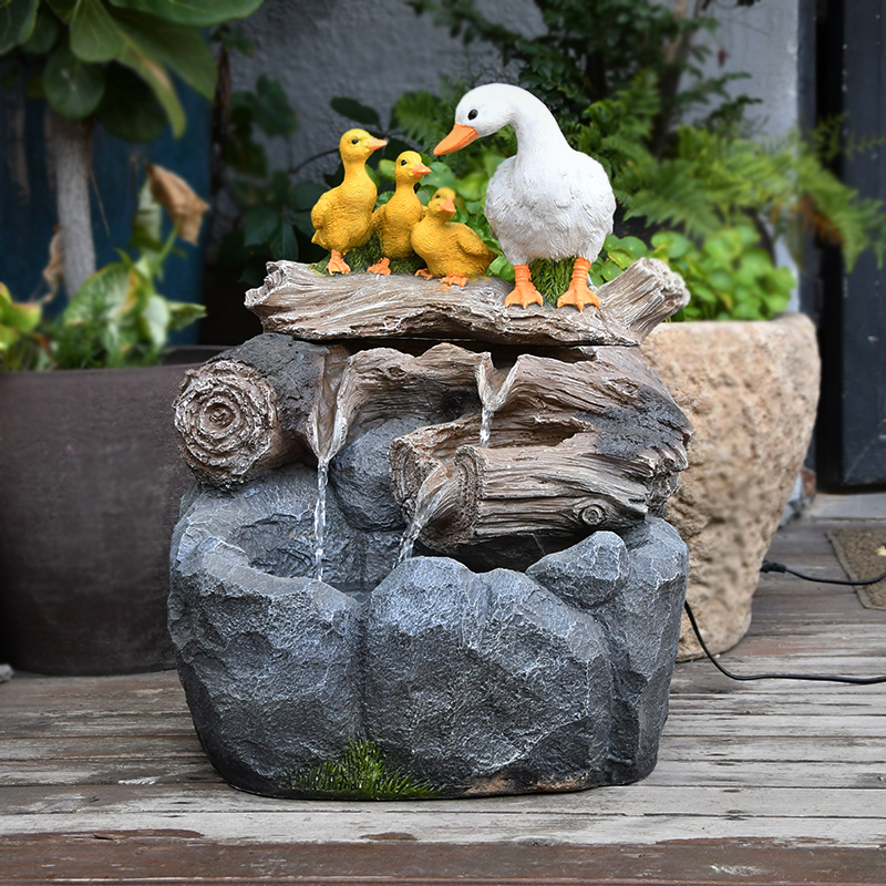 中式流水摆件循环水田园风鸭子树脂落地摆件顶楼花园装饰小院布置
