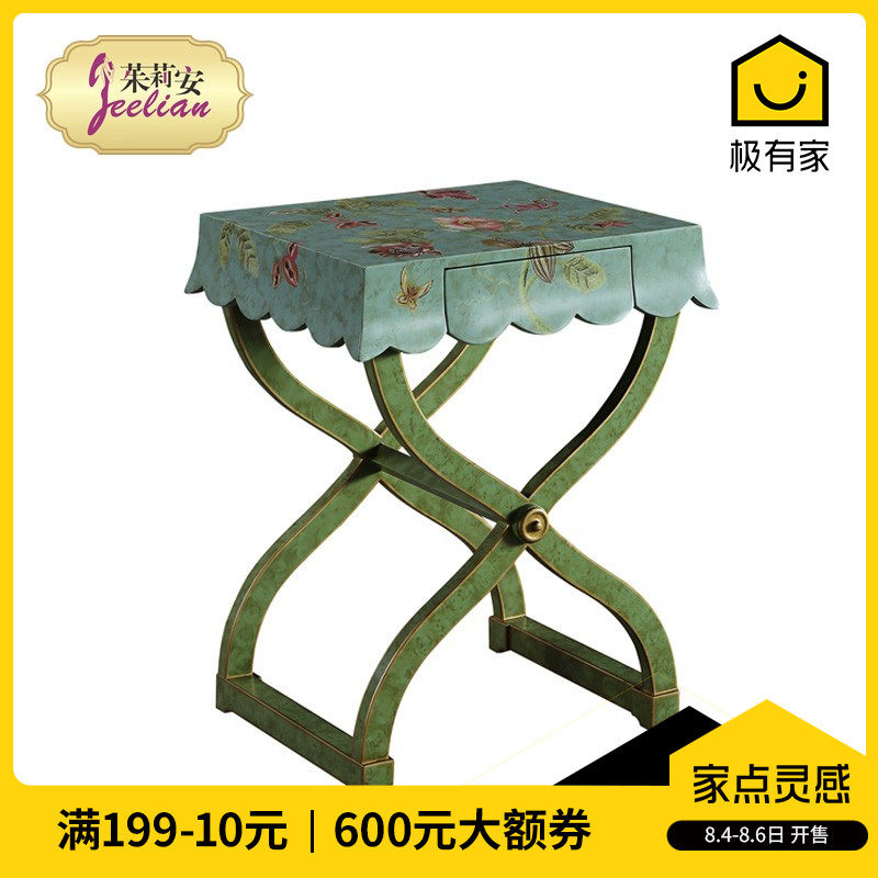茱莉安热销欧式法式桦木角几脚浪漫蓝色手绘花朵实木小茶几边几