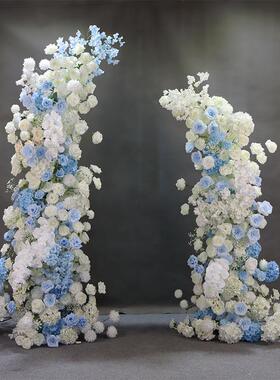 婚庆道具蓝色牛角门花艺摆件婚礼堂舞台背景装饰户外拱门插花路引