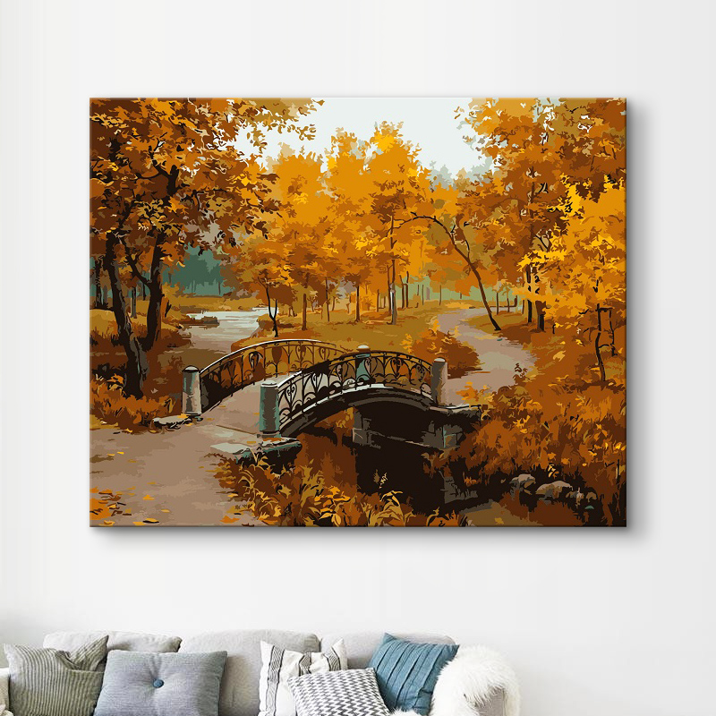 icision数字油画手绘风景diy数字油彩画大幅现代装饰画填色减压画