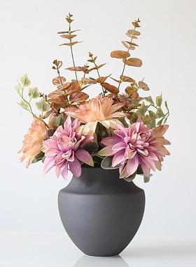 家居客厅陶瓷工艺品电视柜酒柜摆设插花器餐桌台面哑黑色花瓶摆件