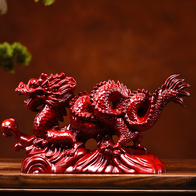 花梨实木雕刻龙摆件生肖红色木龙家居办公室装饰红木工艺品送礼品