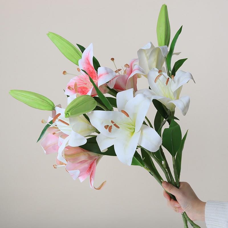 香水百合仿真花落地花瓶插花假花客厅酒店样板间橱窗装饰花艺摆件