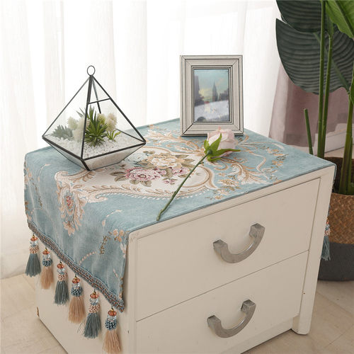 欧式床头柜盖布防尘布艺垫子流苏款长方形小桌布梳妆台布套罩方巾
