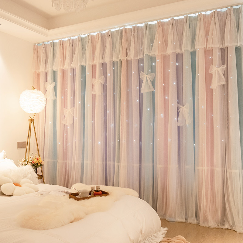 公主风窗帘遮光2025新款儿童房女孩飘挂钩式窗帘梦幻客厅卧室房间