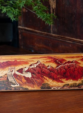 办公室桌面摆台鸿运当头黄铜装饰画新中式客厅山水画领导长辈礼物