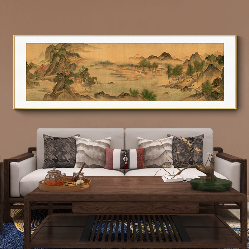 湖山春暖古画山水画装饰画壁画办公室背景墙客厅挂画沙发卧室床头