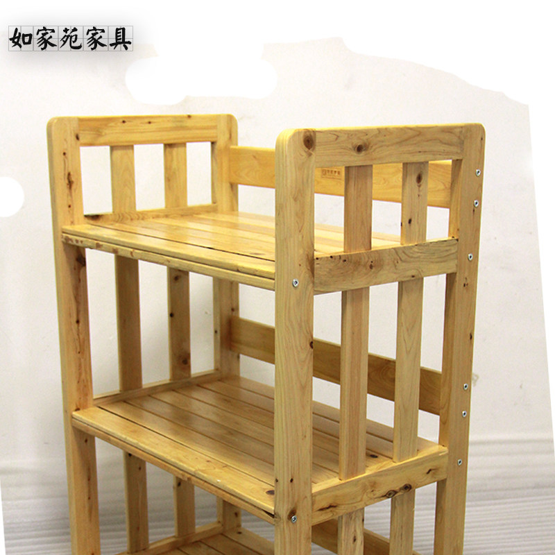 全实木置物架微波炉架子厨房三层用具架四层收纳柏木烤箱落地家用