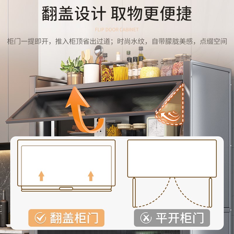家用厨房置物柜落地多层带门货柜钢制上翻门阳台储物柜角落收纳柜
