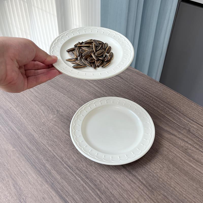 德化陶瓷家用米色椭圆形盘子6英寸水果盘沙拉盘甜品盘水果盘子