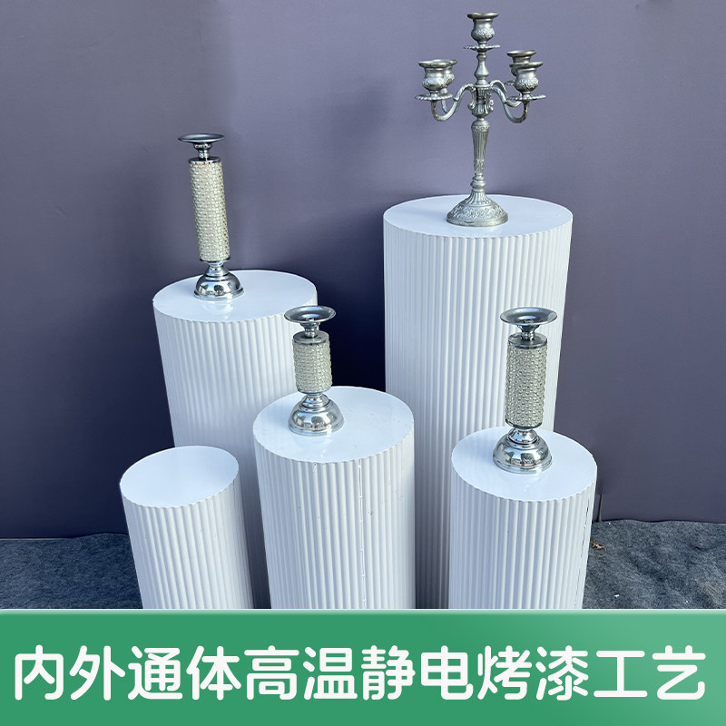 婚庆节庆铁艺摆件装饰用品甜品台效果氛围螺纹圆柱白色立柱婚礼