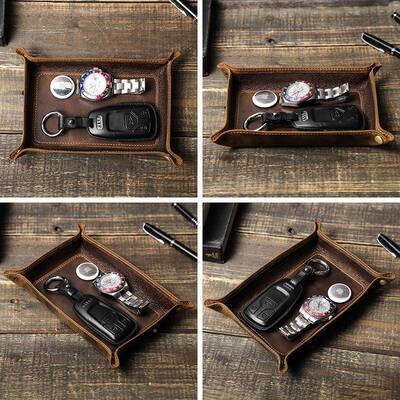 复制古疯马皮托盘摆件手contacts工面作创意方收形办公桌杂物纳盒