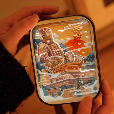 彩色旅游景点22283城市灯桌面摆件雕氛围小夜中灯木国风创意建筑