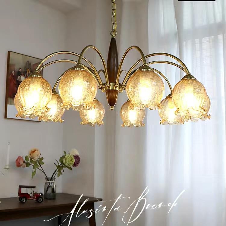 法757式古油风复吊花朵网红氛围玻璃客厅大气灯餐厅灯奶书房卧室