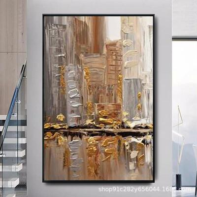 纯手绘油画5253峡谷客关厅玄挂沙发背景饰立体装画餐厅酒店抽象画