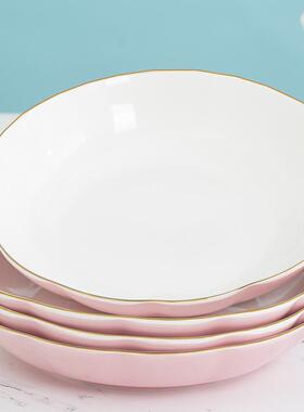 QUD嘉兰陶瓷盘子家深创盘意可爱彩色釉网菜红盘子水果西餐炒菜用