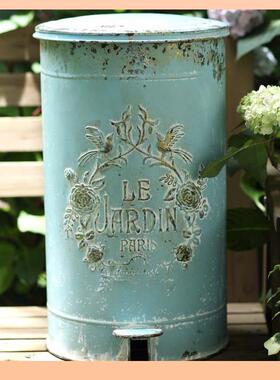 ?F76S5J7H复古垃圾桶花浮园铁艺雕圾踏垃圾桶摆脚件别墅庭院户外