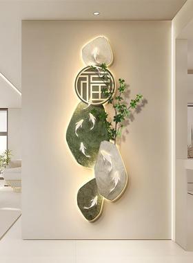 新中柿式玄关装饰画廊入户门寓意好福字发光灯画走子过CWT道抽象