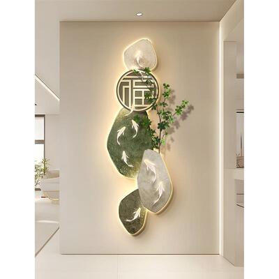 新中柿式玄关装饰画廊入户门寓意好福字发光灯画走子过CWT道抽象