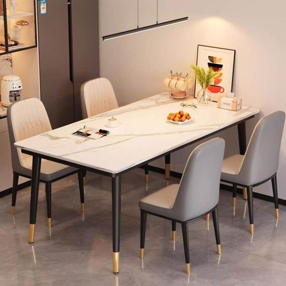 餐桌岩板轻现代简约用MQN小户型简易客厅饭桌子长方形餐家桌奢椅