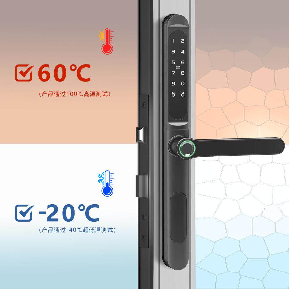 矮把S8手指一纹握开铝框窄门指纹纱窗锁一体智能锁双面防水通门通