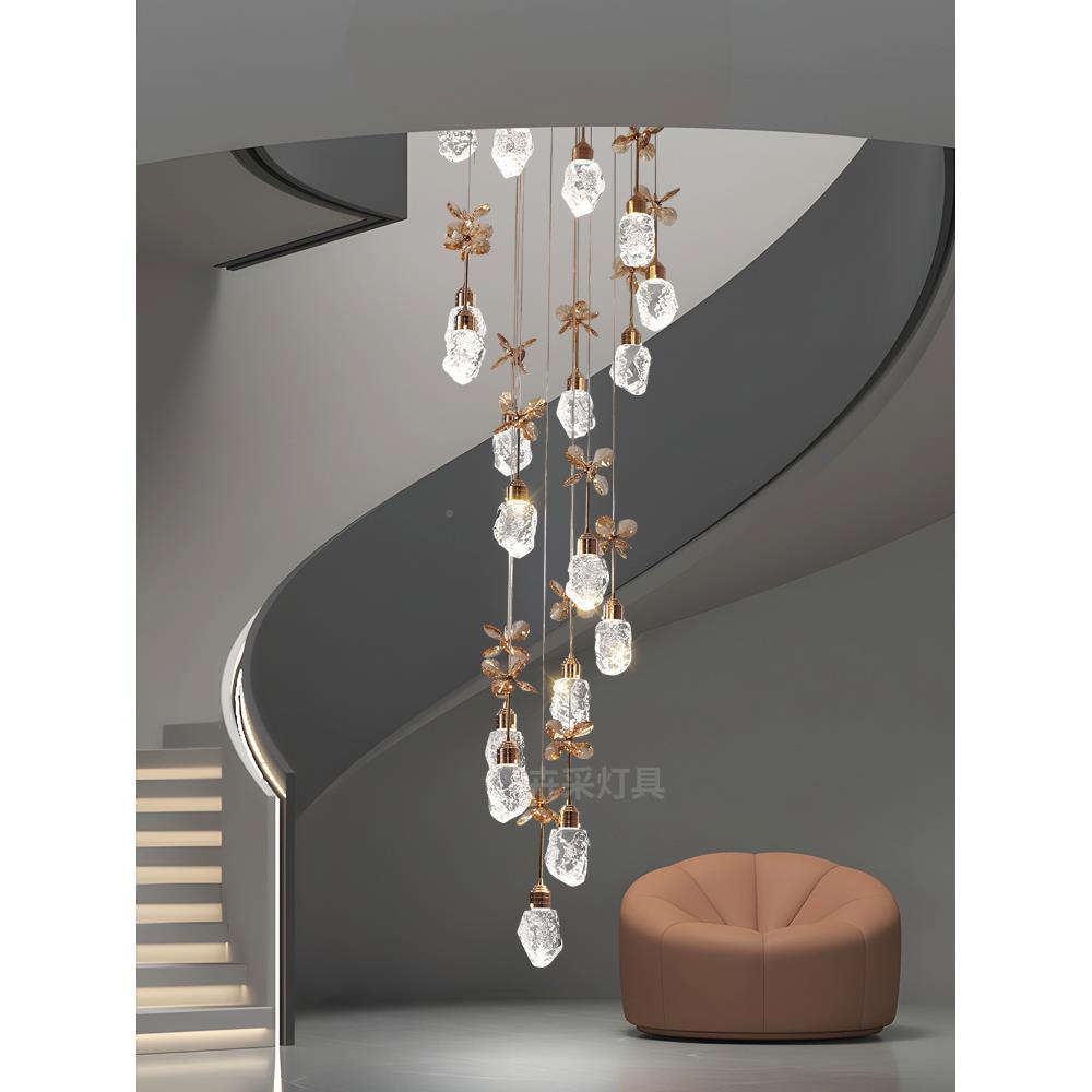 80轻奢水晶楼梯灯现代创意别复式吊楼墅大厅挑楼梯间lof空t公寓灯