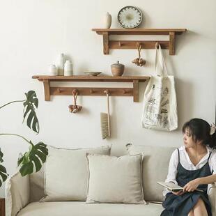 老松木托墙上物架衣帽挂置钩一体架隔板书架复古336风民宿装饰品