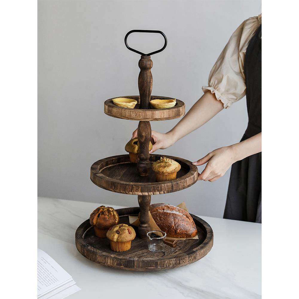 创双意欧木式甜品架森系层三层蛋糕盘质托甜品台装饰盘展示F765MM