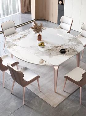 轻奢岩板桌NVS椅组合现代简约家用小户型新款桌伸餐饭缩变折叠可