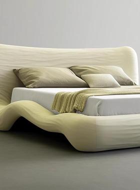 意式现极简布艺床代简床约HPL女生床卧室奶油风地台床婚床法落地