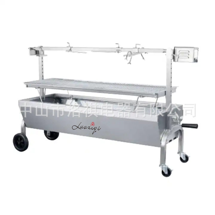 洛祺电动旋转烧烤架全不锈钢碳烤 自动BBQ烧烤炉碳烤炉烤全羊工厂