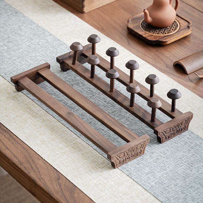 南美黑胡桃实木茶具收纳架博古架茶杯摆放架功夫紫砂茶壶置物架子