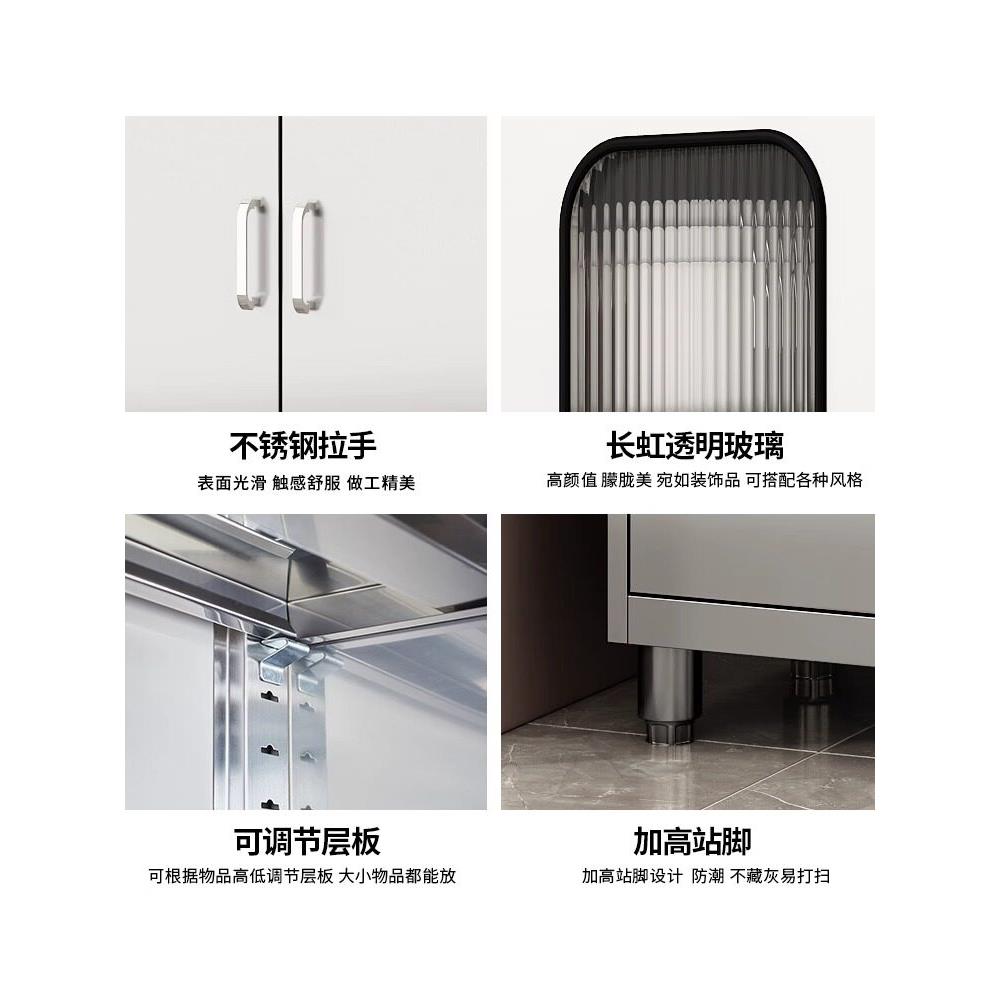 2025 304不锈钢餐边柜碗柜橱柜厨房菜柜带抽屉储物柜微波炉放置柜