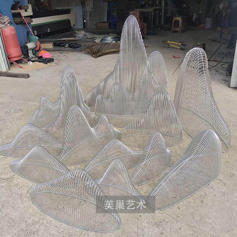 户外不锈钢假山雕塑样品屋展示中心镂空线条装饰品广场水景庭院铁
